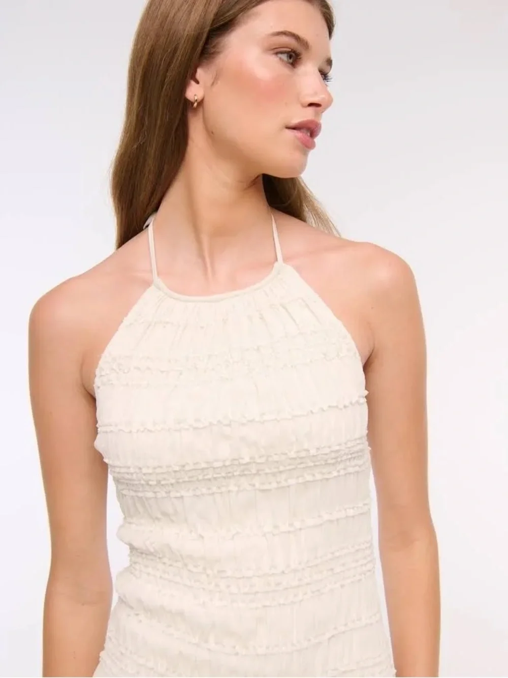 Resortwear Abercrombie & Fitch Cream Textured Halter Maxi Dress – Size XS
